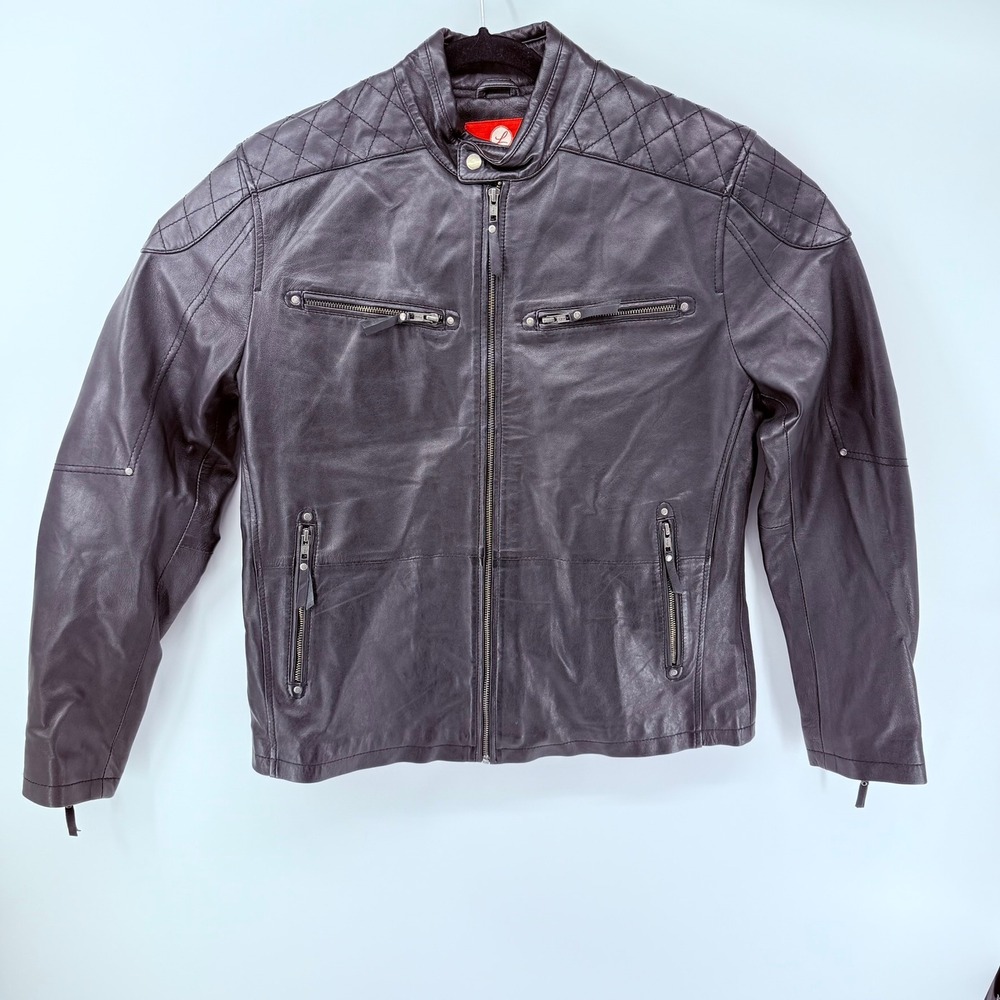 Laverapelle Mens Quilted Leather Cafe Racer Moto Jacket Dark Brown Large